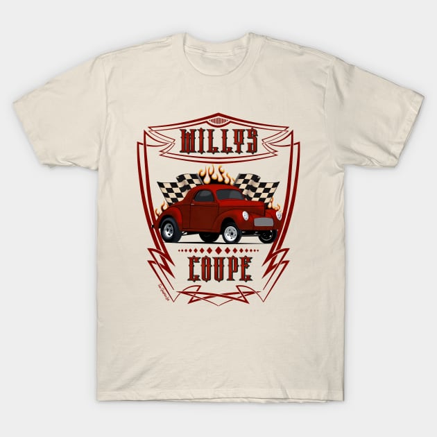 1940 Red Willys Coupe Racer T-Shirt by SunGraphicsLab